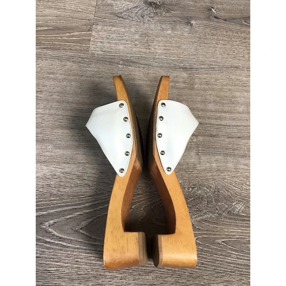DR SCHOLL'S Original Wooden Sandal Women's Size 10 Slide SPECIAL White Leather